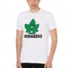 DSQUARED2 Męski biały t-shirt z zielonym liściem
