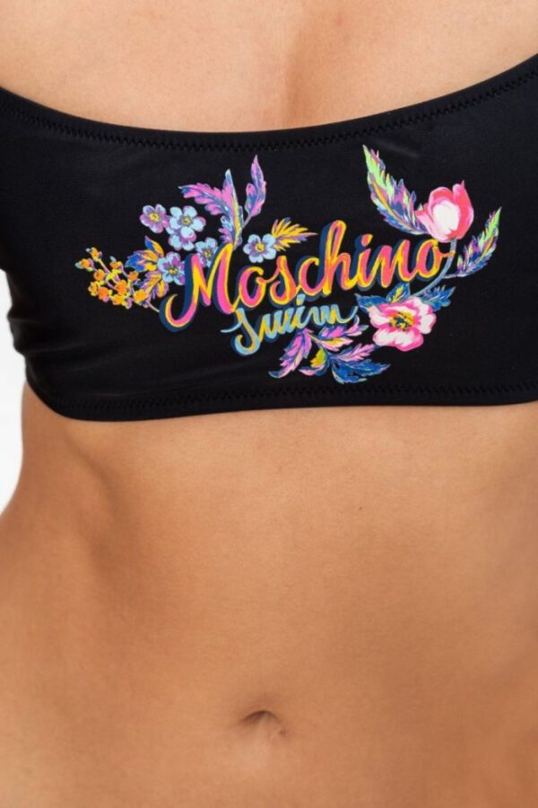 MOSCHINO Czarna góra od bikini z kwiecistym logo