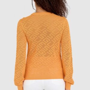 GUESS Pomarańczowy damski sweterek dzianinowy w monogram guess