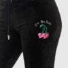 JUICY COUTURE Czarne welurowe spodnie dresowe damskie z haftowanymi wisienkami