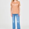 BALMAIN Brązowy damski t-shirt z guzikami