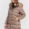 HETREGO Beżowa damska kurtka puchowa Leonie Quilted Woman Jacket With Detached Hood, Rozmiar 40 EU - 44 IT