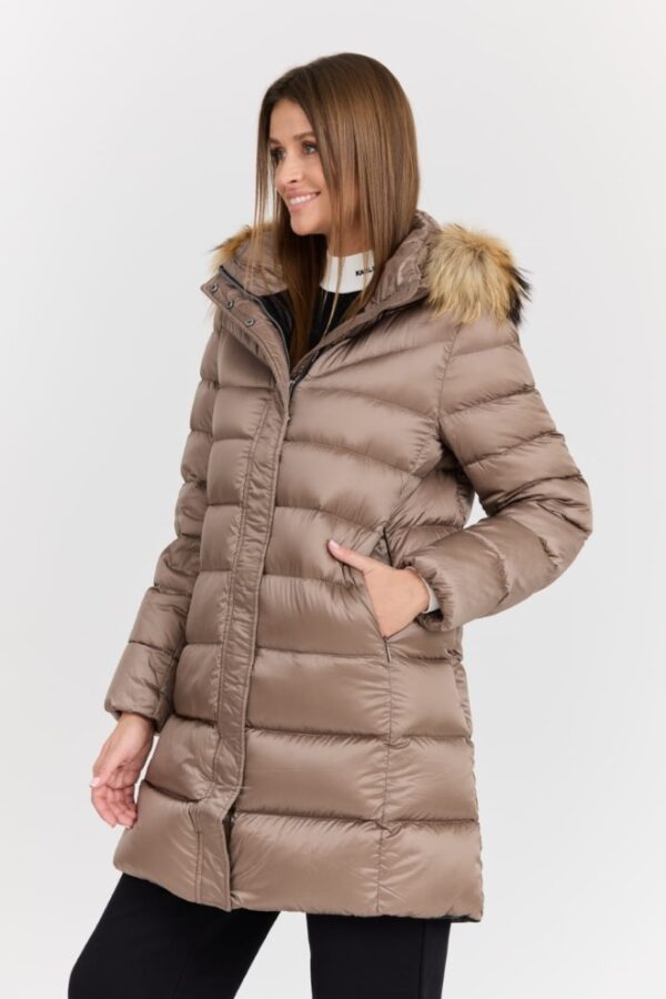 HETREGO Beżowa damska kurtka puchowa Leonie Quilted Woman Jacket With Detached Hood, Rozmiar 40 EU - 44 IT