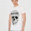 PHILIPP PLEIN Męski t-shirt biały z popękaną czaszką
