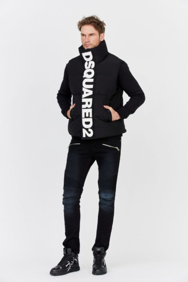 c2d92e5804c5174aa564006e2eb6ca74b2b24e1d DSQUARED2 Czarny męski puchowy bezrękawnik z dużym logo, Rozmiar 52