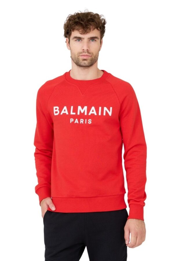 BALMAIN Czerwona męska bluza Printed Sweatshirt