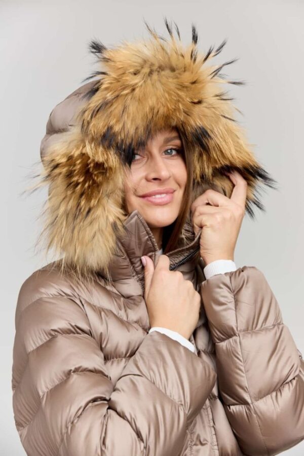 HETREGO Beżowa damska kurtka puchowa Leonie Quilted Woman Jacket With Detached Hood, Rozmiar 40 EU - 44 IT