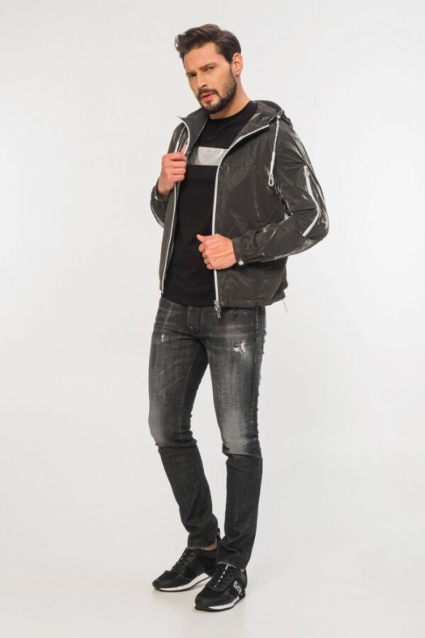 EMPORIO ARMANI Szara męska kurtka z tkaniny technicznej extra shiny glass