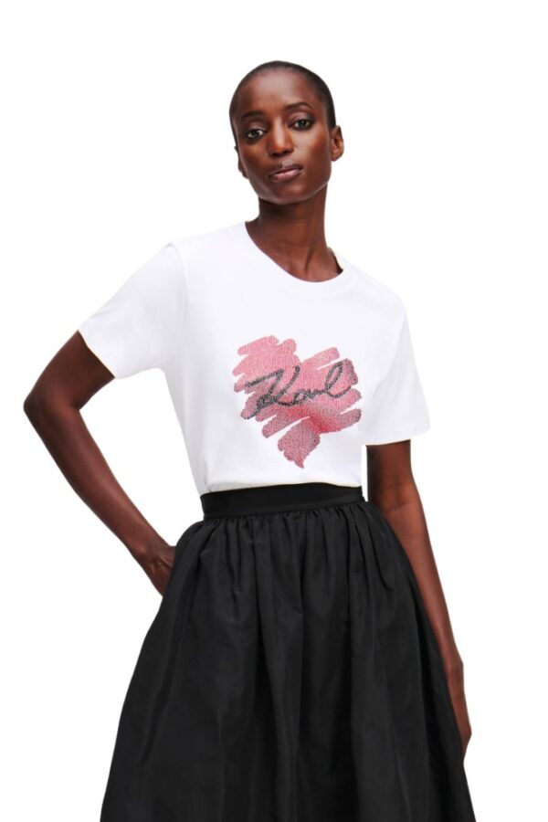 KARL LAGERFELD Biały damski t-shirt z cyrkoniami Hearts RS