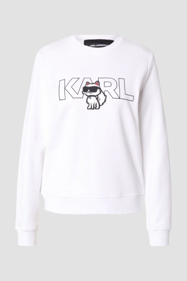 KARL LAGERFELD Biała bluza damska Ikon z nadrukiem