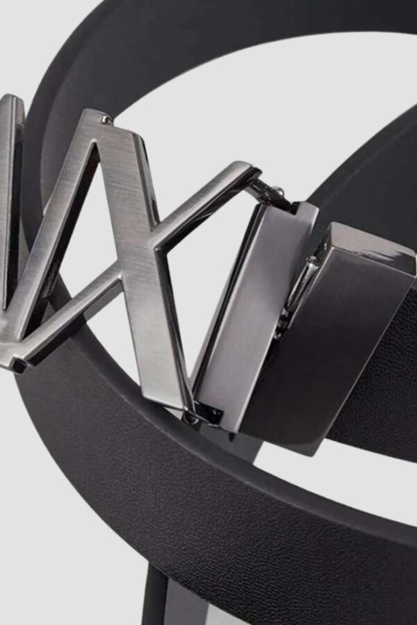 ARMANI EXCHANGE Czarny pasek męski ze srebrną klamrą