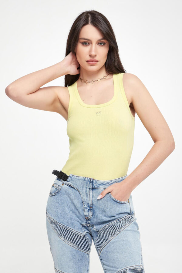 c9259721325a3b51a33c1b98724d71fded838c3f Top damski prążkowany Calcolatore PINKO