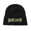JUST CAVALLI Czarna damska czapka beanie z domieszką wełny