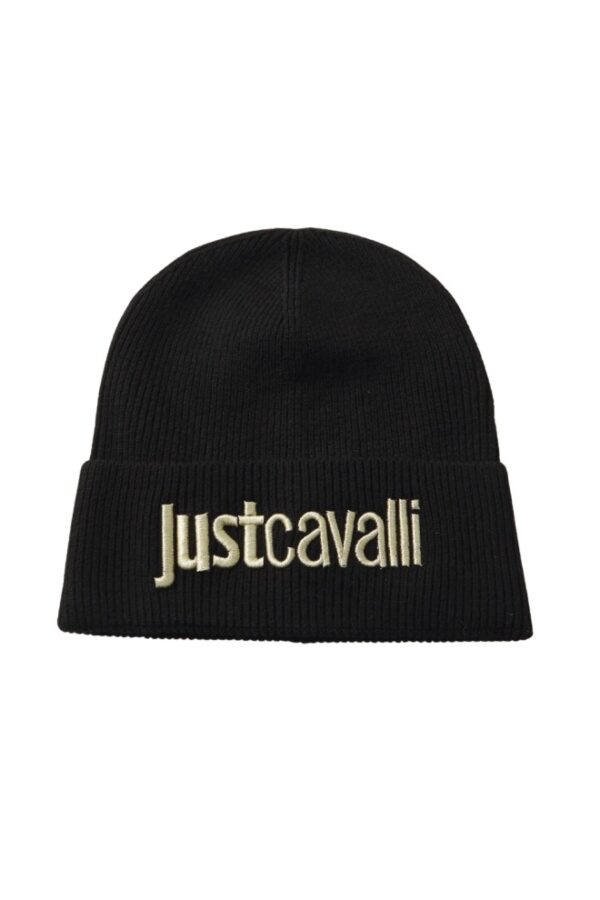 JUST CAVALLI Czarna damska czapka beanie z domieszką wełny