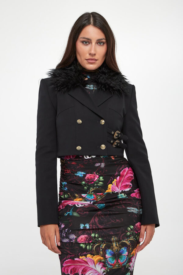 c9d32f87fdbd35f4f2ab77a30ba50d76d6f66f9c Żakiet damski z futerkiem VERSACE JEANS COUTURE