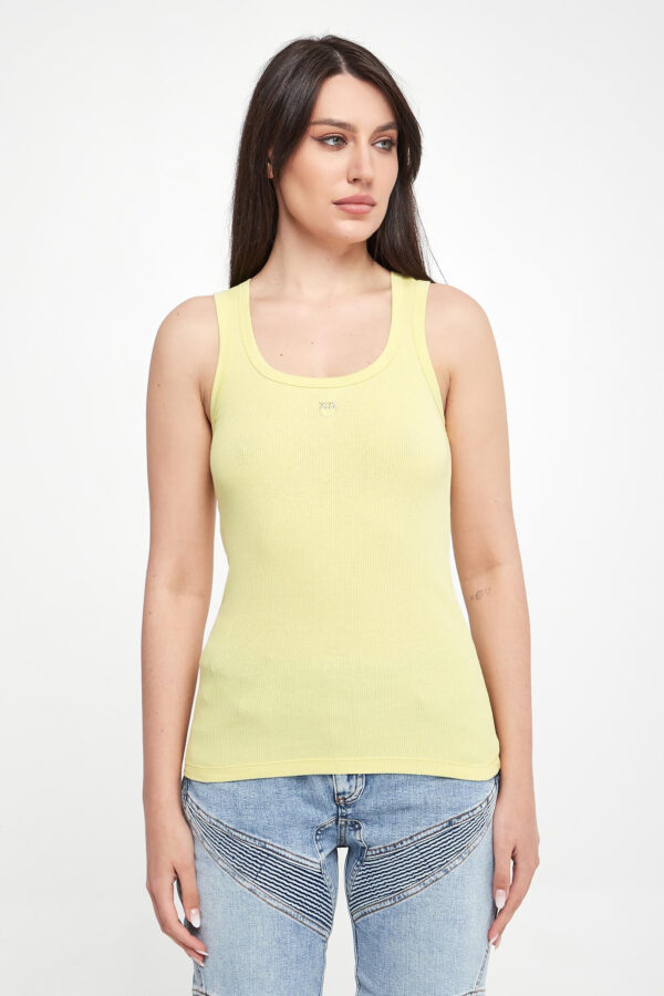 ca532739a14362dde9f73a17274afabcf23b4ea3 Top damski prążkowany Calcolatore PINKO