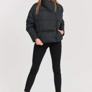 DIEGO M Czarna damska kurtka Giubbino Micropiuma - Collo Con Zip