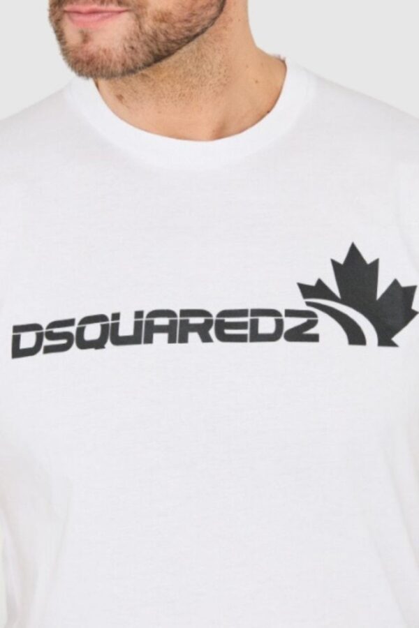 DSQUARED2 Biały męski bawełniany t-shirt z dużym logo