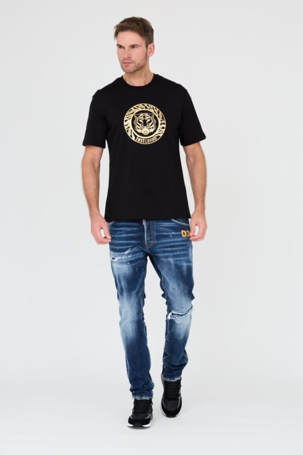 JUST CAVALLI Czarny męski t-shirt T-round Gold