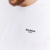 BALMAIN Biały t-shirt męski z małym aksamitnym logo