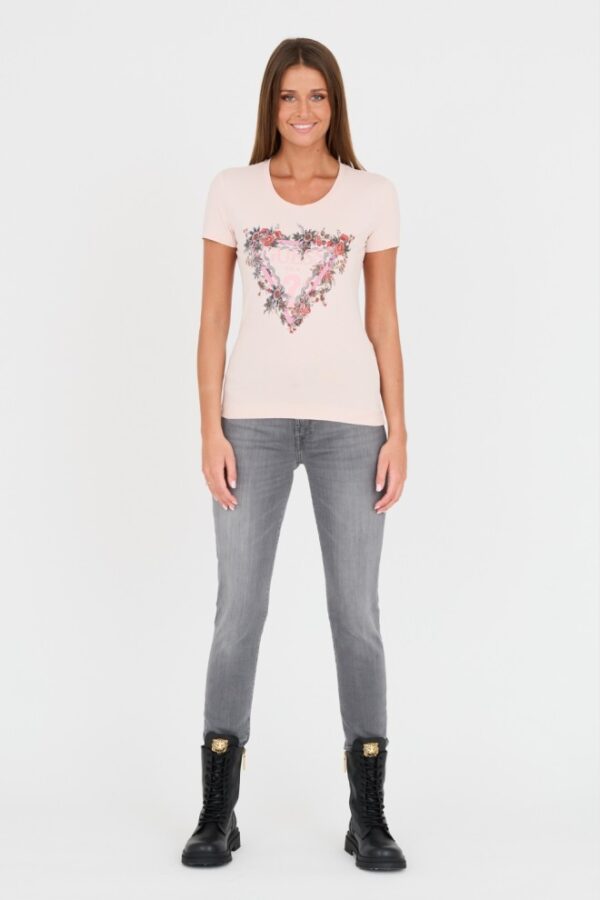 GUESS Różowy damski t-shirt bawełniany z logo