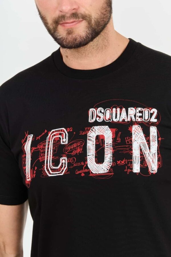 DSQUARED2 Czarny męski t-shirt Icon Scribble Cool Fit Tee
