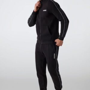 GUESS Czarne męskie spodnie dresowe z lampasami Mickey