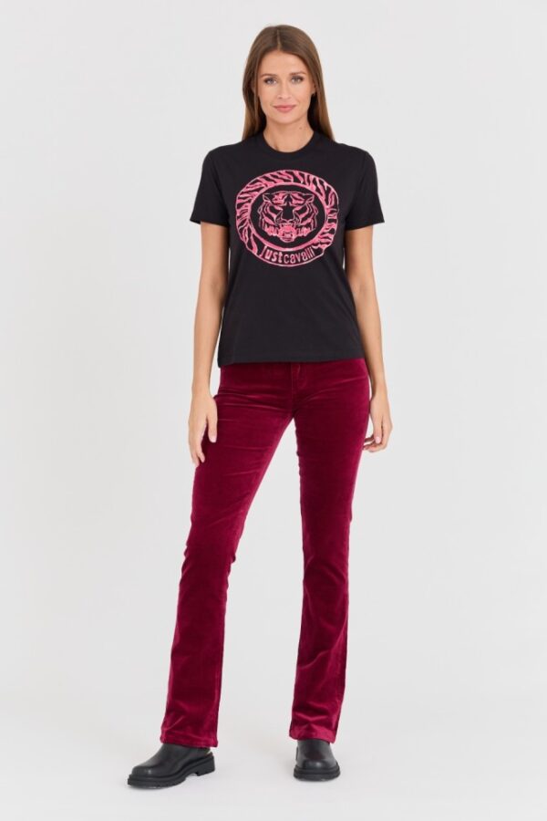 JUST CAVALLI Czarny damski t-shirt R Tiger Round Flock