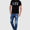 DSQUARED2 Czarny t-shirt męski ze srebrnym błyszczącym logo icon