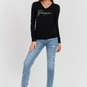 GUESS Czarny damski sweter Saige Logo Vn Ls Swtr