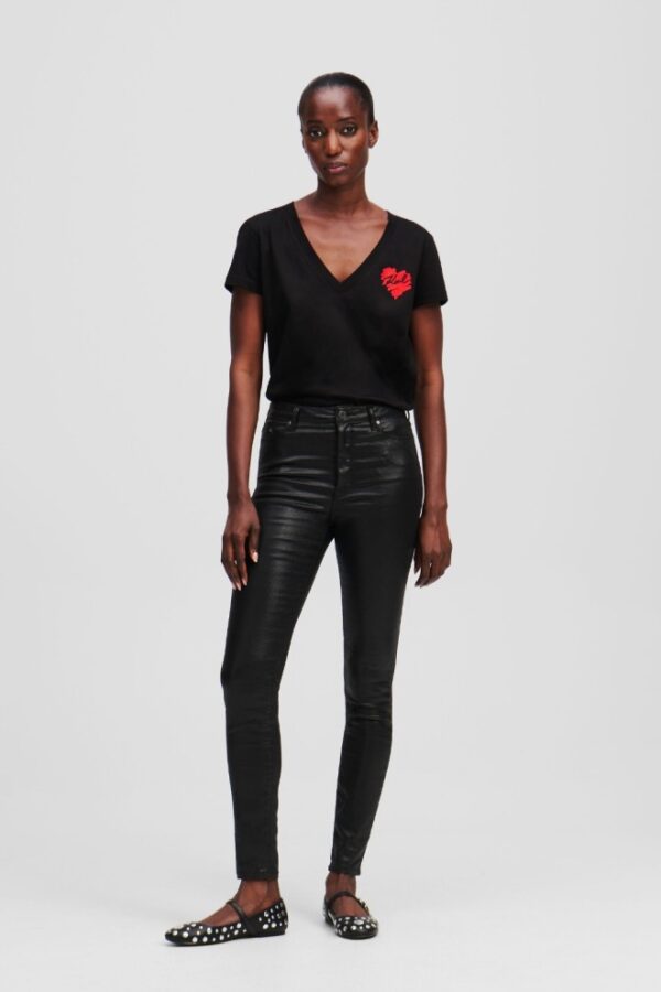 d40c569e6c2ccb951b03a63164e0b3f686b40395 KARL LAGERFELD Czarne damskie spodnie Coated Skinny Denim Pants