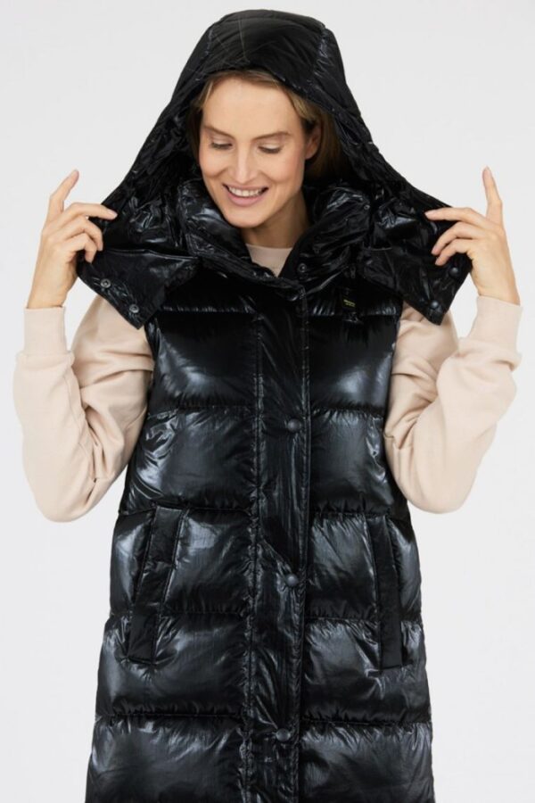 BLAUER Długi błyszczący bezrękawnik puchowy damski Erika