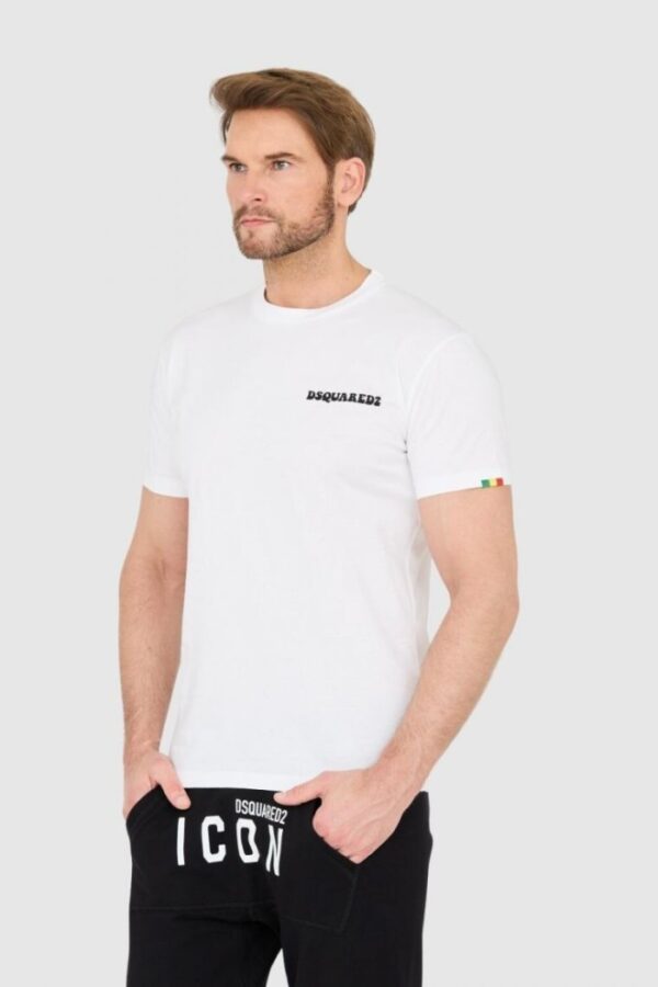 DSQUARED2 Biały męski bawełniany t-shirt z małym logo