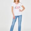 GUESS Damski biały t-shirt ze zdobionym logo