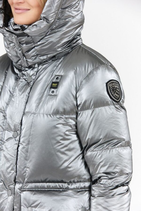 BLAUER Srebrny puchowy płaszcz damski Naomi z odpinanym kapturem