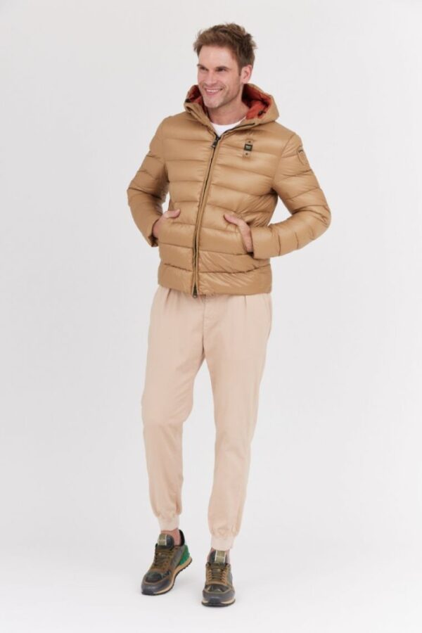 BLAUER Jasnobrązowa puchowa kurtka męska Virgil z kapturem