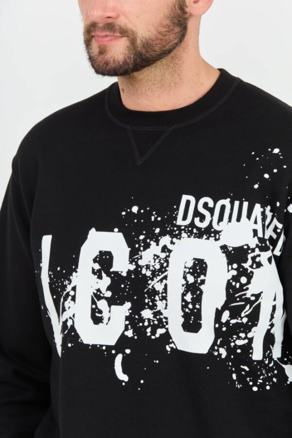 DSQUARED2 Czarna męska bluza Icon Splash Cool Fit Crewneck