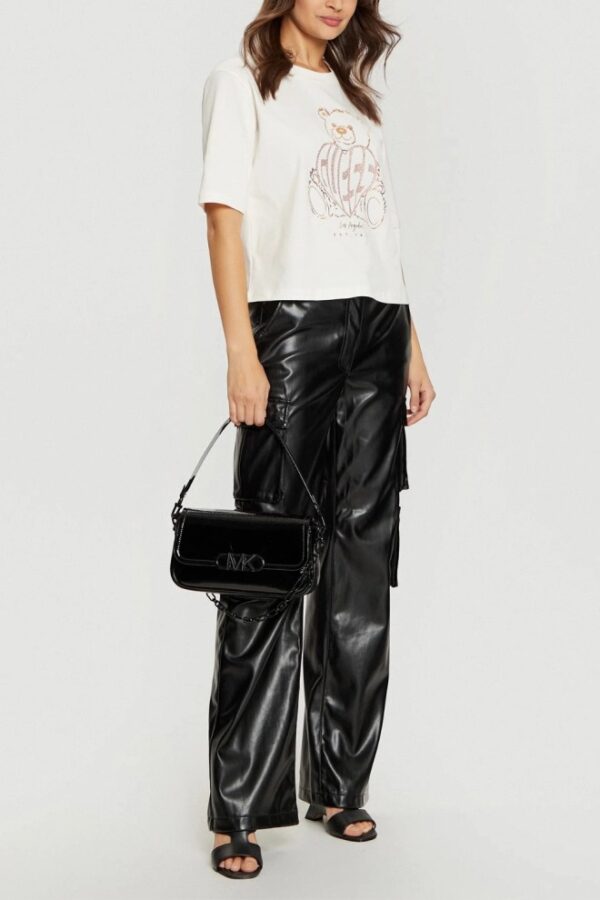 GUESS Beżowy t-shirt damski Bear Boxy