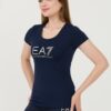 EA7 Granatowy damski t-shirt ze srebrnym logo