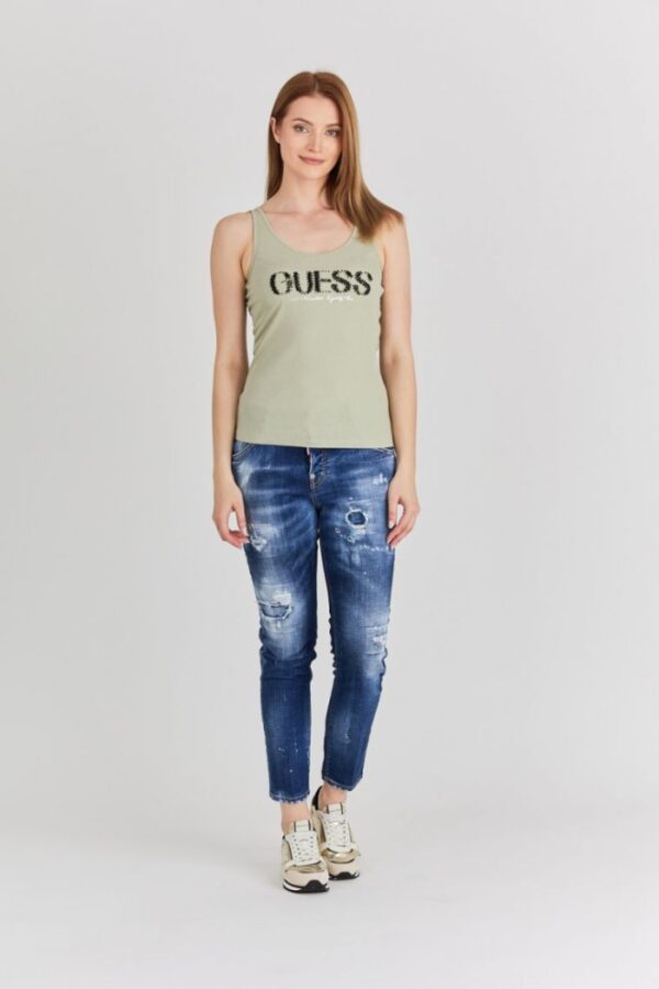 dbf2d40f428e0a3d9bae5c88904cc3ec7840e34d GUESS Jasnozielony top damski z logo z koralików