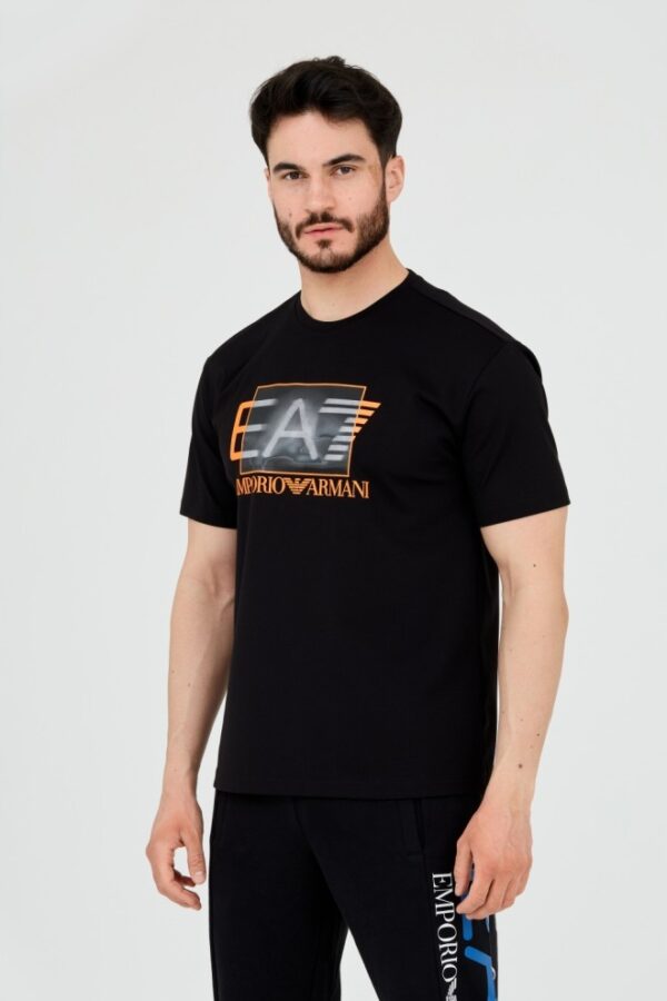 EA7 Męski czarny t-shirt z holograficznym logo