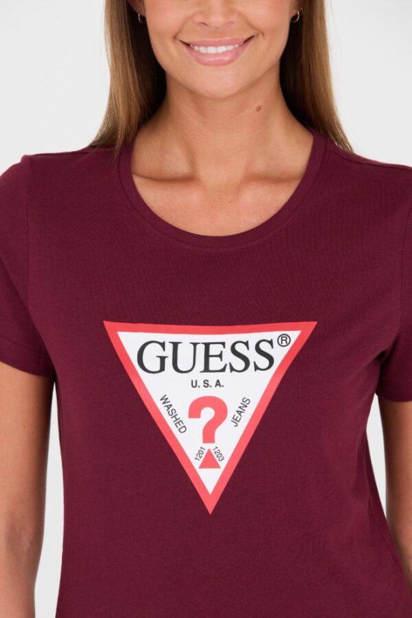 GUESS Bordowy damski t-shirt bawełniany Original Tee