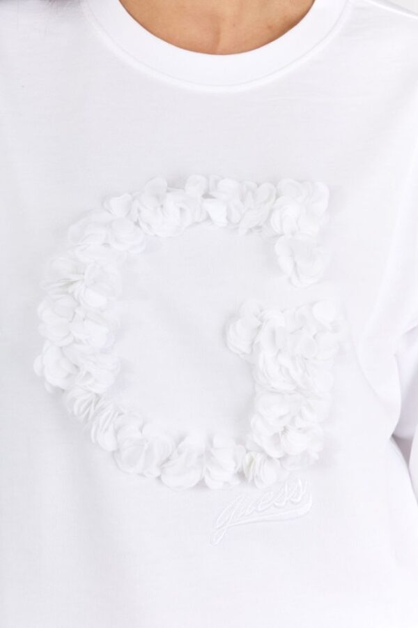 dd9fd9c605ba187c3117feb3b90c7203764237df GUESS Biała bluza damska z literką g obszytą płatkami