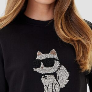 KARL LAGERFELD Bluza czarna damska z cyrkoniami Ikon RS