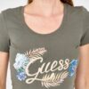 GUESS Damski zielony t-shirt ze zdobionym logo