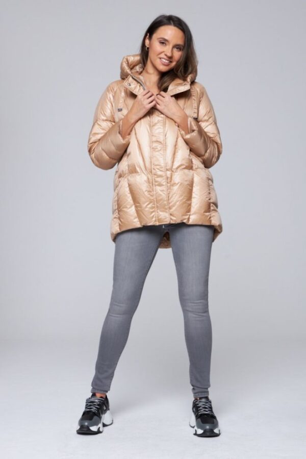 e032a25c28d532d29c92482ac9072fb1a74670fd DIEGO M Beżowa damska kurtka puchowa z kapturem, Rozmiar 36 EU - 40 IT