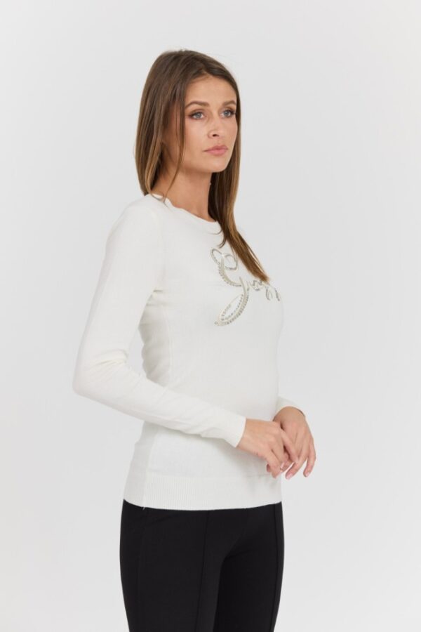 e03d069baedcb770d2ebe665ed9f2859c3a446de GUESS Biały damski sweter Olive z haftowanym logo