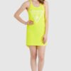 GUESS Żółta damska neonowa sukienka z trójkątnym logo na ramiączka