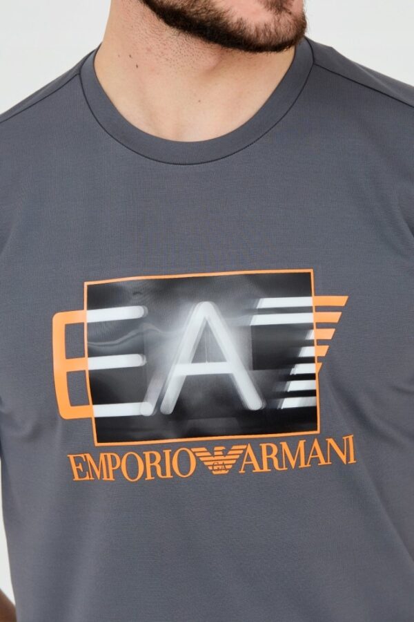 EA7 Męski szary t-shirt z holograficznym logo