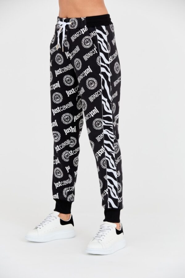 JUST CAVALLI Czarne damskie spodnie dresowe Logo Tigre